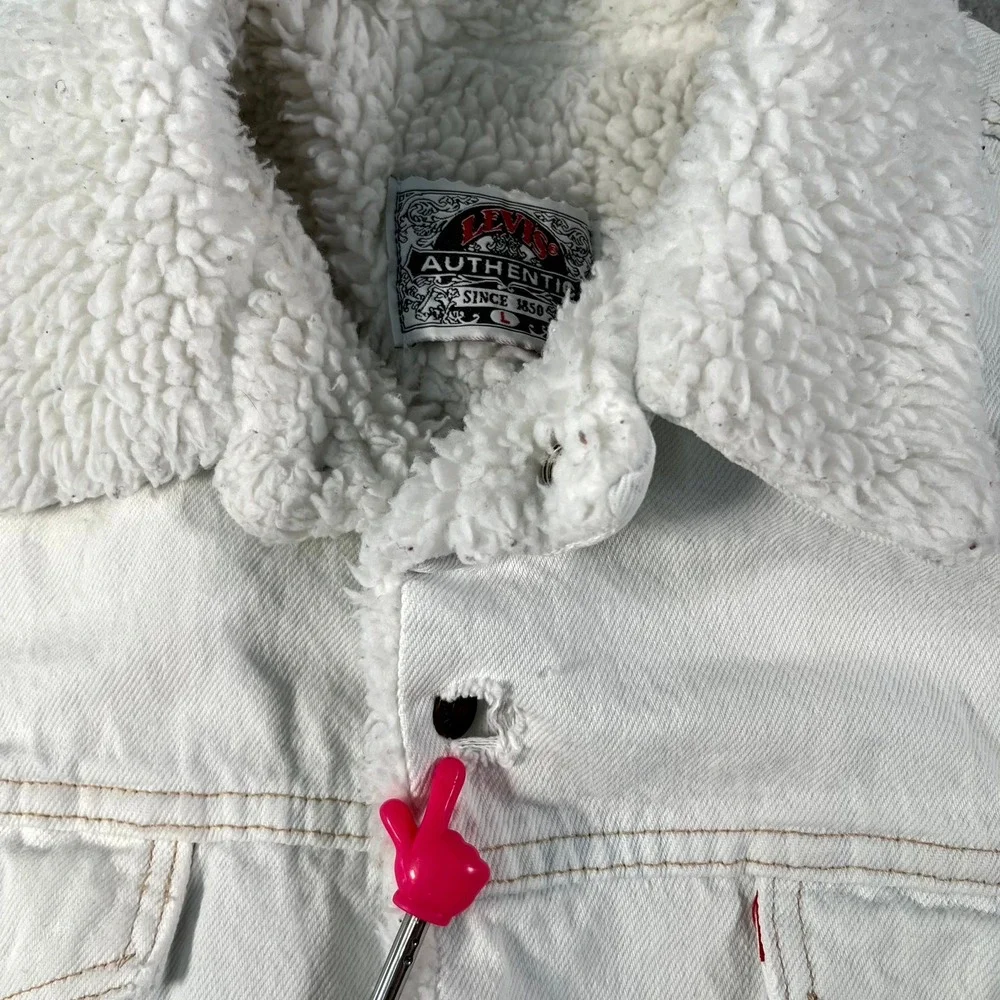 Vintage Authentic Levi's Trucker Jacket Mens Large White Sherpa Lined USA Made